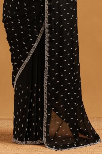 Soch Womens Black Fendy Organza Stonework Embellished Saree