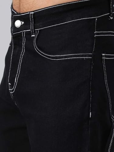 KOTTY Men's Cotton Lycra Blend Relaxed Fit Mid Rise Jeans Coal Black