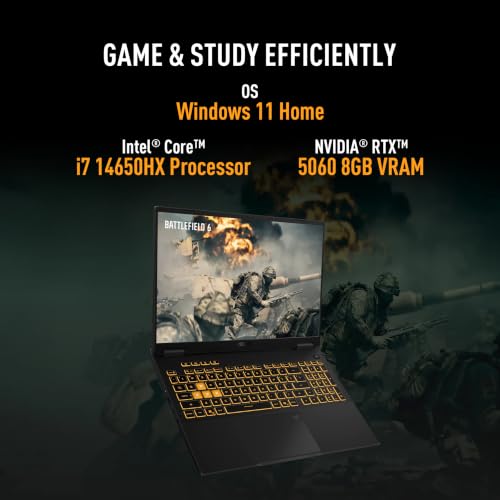 ASUS TUF 16 (2026),14th Gen,Intel Core i7 14650HX,RTX 5060-8GB,16GB RAM (Upgradeable),512GB SSD,FHD+,16"(40 cm),Win 11,M365 Basic(1Y),Office 2024,Off Black,2.2 Kg,FX610JM-TU105WS,Gaming Laptop