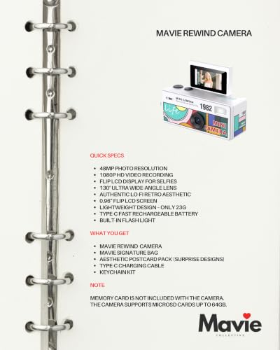 Mavie Rewind Mini Digital Camera | 1080P HD Pocket Digital Camera with Flip Screen | Compact Camera for Travel, Photography, Vlogging & Aesthetic Content