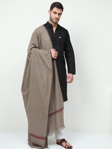 Arvore Men's Plain Hand Woven Warm Soft Pure Merino Wool Lohi | Shawl (52" X 106") (Brown-1)