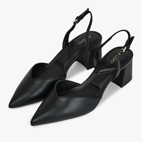 Aldo THERATHA-001-BLACK Synthetic Pointy Toe Sling Back Block Heel Shoe (3)