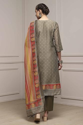 Biba Women Assorted Chanderi Blend Printed Embroidered Unstitched Suit Set_FREE SIZE