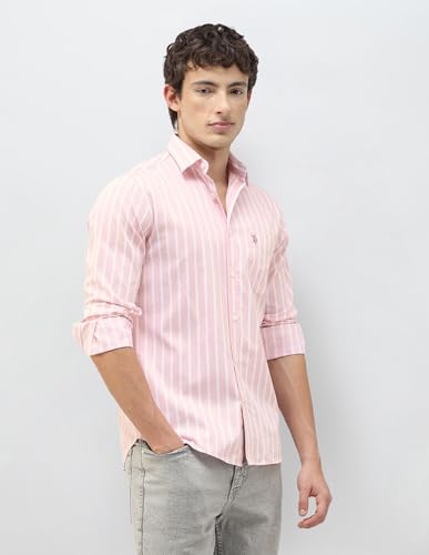 U.S.Polo Association Men's Casa De Campo Vertical Striped Shirt (USSHT3369_Pink_46)