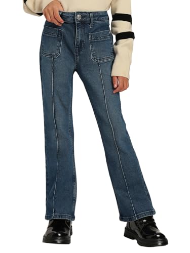 VERO MODA Girl's Solid Bootcut High Rise Blue Jeans