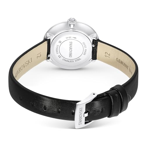 Swarovski Matrix Tennis Watch, Swiss Made, Leather Strap, Black, Stainless Steel, Black, strap