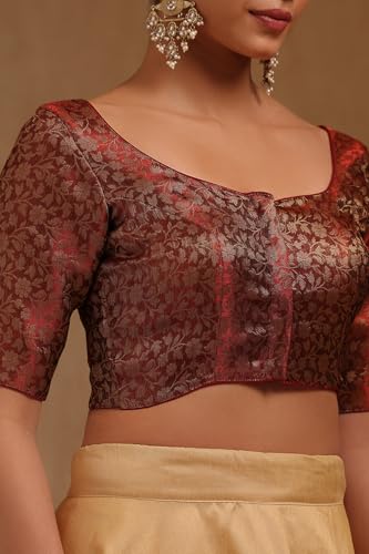 Soch Womens Maroon Tissue with Zari Woven Padded Blouse