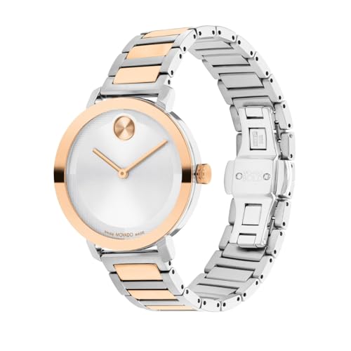 Movado Bold Swiss Qtz Silver Round Dial Women's Watch|Stainless Steel & Ionic Plated Rose Gold Steel Material|Rose Gold Color Band - 3601141