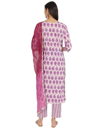 Divena Purple Floral Print Cotton Kurta pant with Dupatta set for women