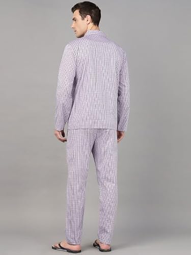 Hancock Men Checked Night Suit Lavender Size S