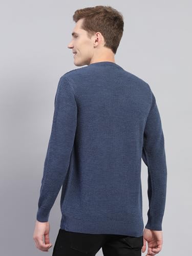 Monte Carlo Mens Regular Fit Full Sleeve Round Neck Pullover | Warm Woolen Sweater for Men |Soft Comfortable Knitted Winter Wear for Men Blue L