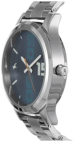 Fastrack Bold Quartz Analog Blue Dial Silver Stainless Steel Strap Watch for Guys - NT38051SM05