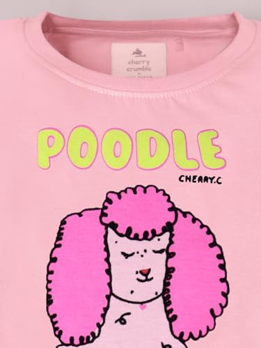 Cherry Crumble Pink Digital & Flock Printed 100% Cotton Half Sleeves Round Neck Summer Girls Tshirt.