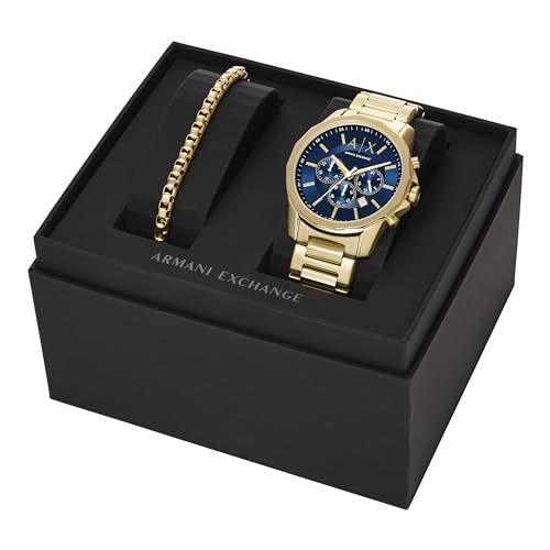 Armani Exchange Stainless Steel Analog Blue Dial Men's Watch-Ax7151Set, Band Color:Gold