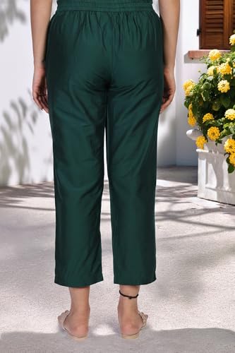 W for Woman Green Cropped Rayon Straight Pant - (W63325-224096-L)