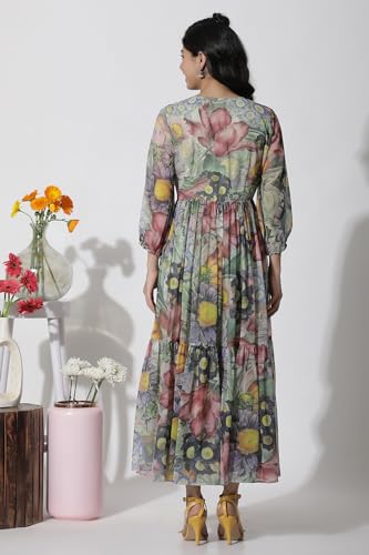 W for Woman Multi-Coloured Floral Printed Tiered Dress (Size: M)-24FEW11256-123567