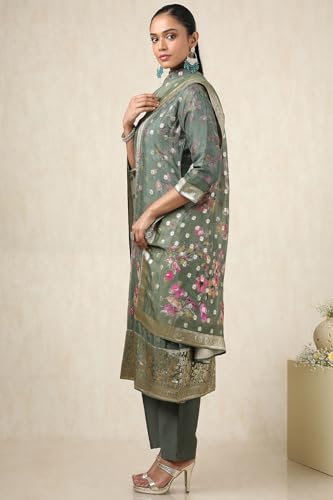 Soch Womens Olive Brocade Floral Chudidar Set With Zari