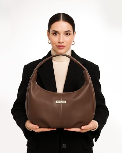 Keywest Women's Vegan Leather Oval Tote Handbag for Women | Hobo Bag for Work | Ladies Purse | Stylish Shoulder Bag | Gift For Women | Brown