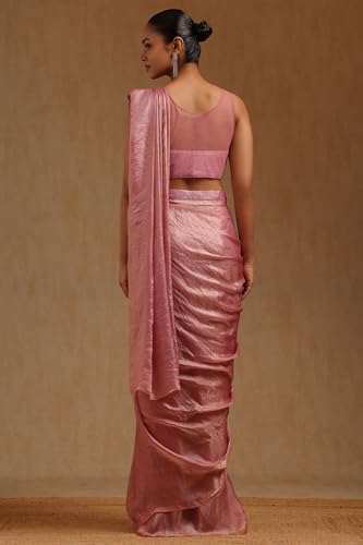 Soch Womens Blush Pink Organza Solid Ready To Wear Saree