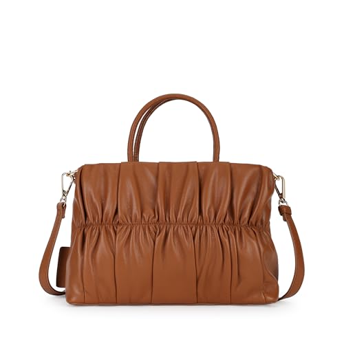 Fastrack Ruched Faux Leather Satchel Bag for Women | Structured Handbag with Detachable Chain Strap, Zippered Compartment and Inner Pockets | Elegant Convertible Bag for Casual and Wear