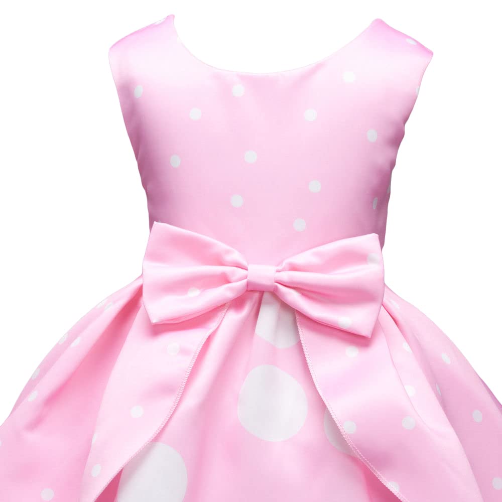 Hopscotch Girls Sleeveless Polka Dot Print Party Dress In Pink Color for Ages 6-7 Years