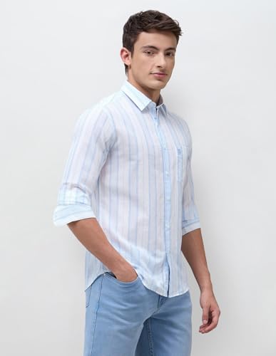 U.S.Polo Association Men's Vertical Striped Regular Fit Shirt (USSHT3378_Blue_44)