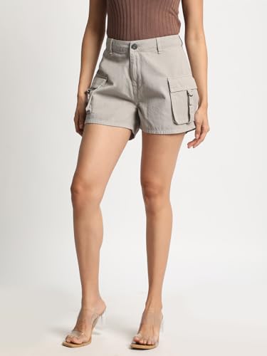 BENE KLEED Shorts for Women|Women Silver Grey High Rise Solid Cargo Shorts | 100% Cotton Trendy and Comfortable