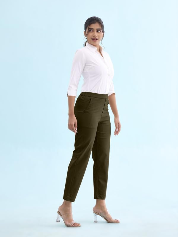 GO COLORS Women Dark Olive Chinos Trousers