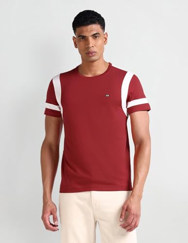 Arrow Sport Mens Red Solid Crew Neck Short Sleeve Men's T-Shirts & Polos (ASAEOTS5128_Red_XL)