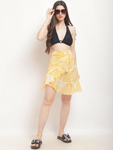EROTISSCH Floral Printed Ruffled Detail Cover Up Skirt Yellow