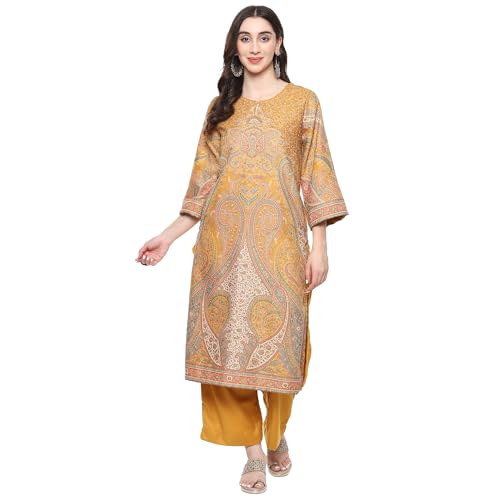 BIBA Women Cotton Blend Solid Suit Set (Yellow)