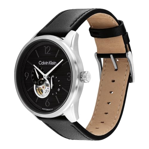 Calvin Klein Ck Esteem Mech-Automatic Black Round Dial Men's Watch|Leather Material|Multi Color Band - 25200388