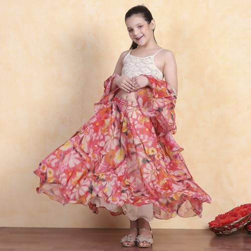 Biba Girl's Polyester Lehenga Set (KWFLOD6199SS25OWHT_Off White_12-13 Year)