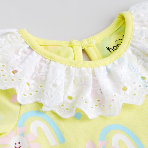 Hopscotch Girls Yellow Short Sleeves 2-Pc Flower Cotton Pant Set For Ages(6-9 Months)