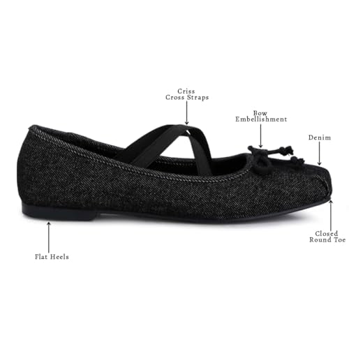 London Rag Criss Cross Strap Ballet Flats Black