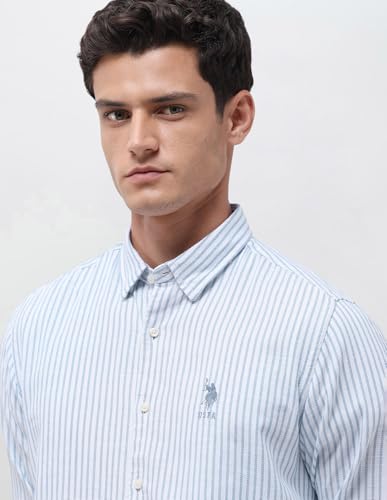 U.S. Polo Assn. Denim Co. Men's Vertical Striped Seersucker Shirt (UDSHT2231_Blue_46)