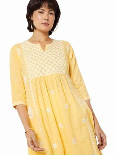 Max Women Embroidered A-line Kurta (Yellow_XL)