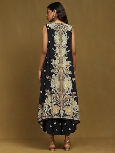 Ritu Kumar Black Botanic Print Jumpsuit With Cape