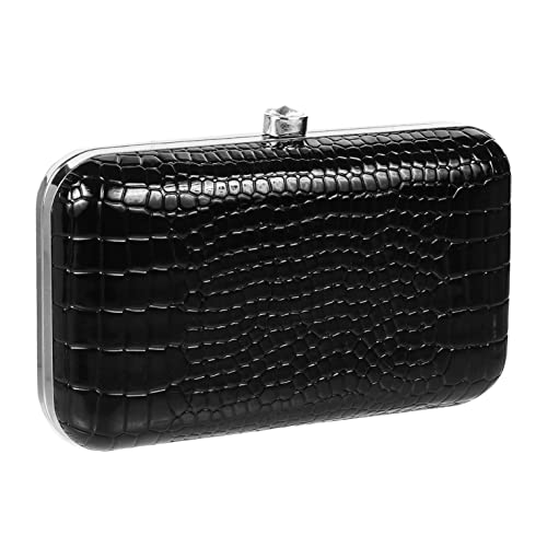 Mochi Black Faux Leather Secure Button Closure Party Clutch For Women