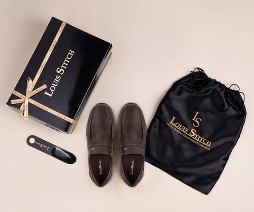 LOUIS STITCH Brunette Brown Leather Shoes for Men | Lightweight Men’s Formal Shoes | Comfortable Slip-On Moccasins | LSLXMCPLBB | UK-10