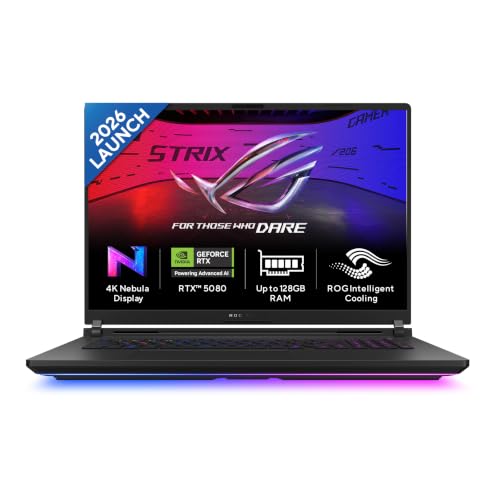 ASUS ROG Strix Scar 18 (2026),Intel Core Ultra 9 (Series 2),RTX 5080-16GB,32GB RAM (Upgradeable),1TB SSD,4K FHD+,18"(45 cm),Win 11,M365 Basic(1Y),Office 24,Black,3.7 Kg,G835LWG-TQ363WS,Gaming Laptop