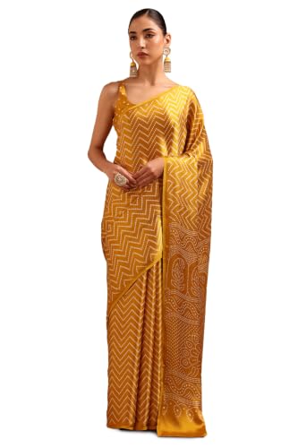 Soch Womens Mustard Viscose Bandhani Saree