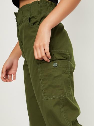 max Girls Solid Full-Length Regular Fit Flared Trousers,Olive Green,13-14Y