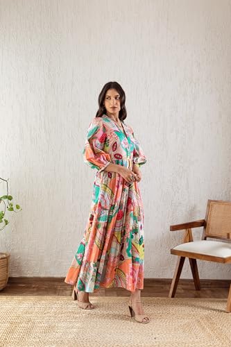 GRECIILOOKS Rayon Below The Knee One Piece Maxi Bodycon Dresses Midi Dress for Women (GL-WD1232_Multicolor