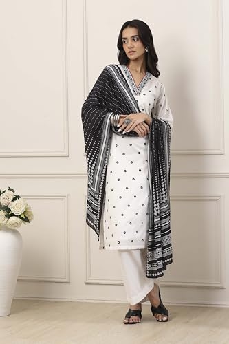Biba Women Black Cotton Straight Suit Set_36