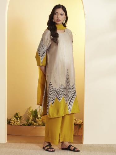 BIBA Viscose Blend Printed Straight Casual Kurta With Palazzo And Dupatta