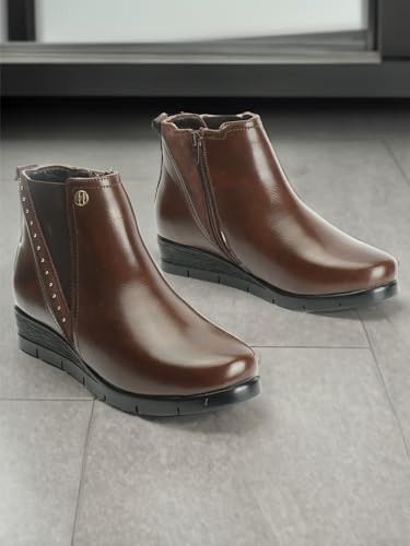 ELLE Women's Fashionable Zip Boots Colour-Brown, Size-UK 4