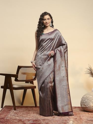 Meena Bazaar Women's Art Silk Saree with Unstitched Blouse Piece | Traditional Ethnic Wear Saree | Festive, Wedding & Party (Purple)
