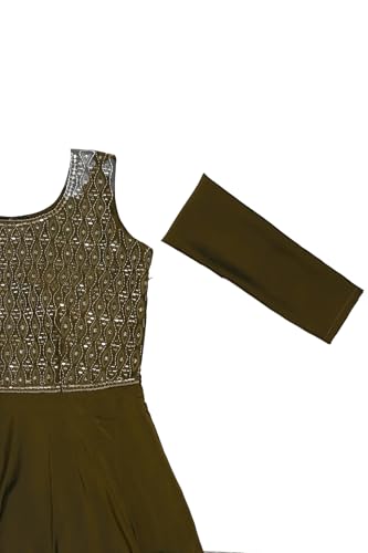 Soch Womens Olive Silk Embroidered Gown with Cutdana