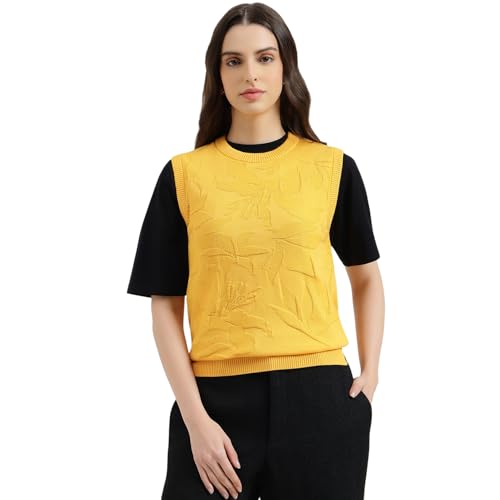 United Colors of Benetton Round Neck Self Design Sweater (Size: S) - 26P1594D108YI3N7 Yellow